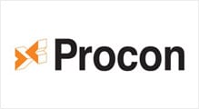 A black and white logo of procon