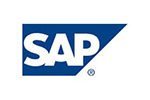 A blue and white logo of sap